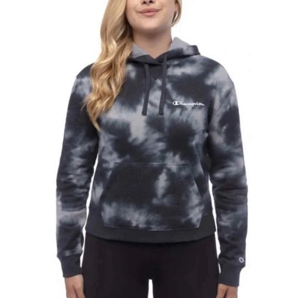 Champion Sweater Womens Black/Gray Tie Dye Pullover Hoodie Sweatshirt Size Large